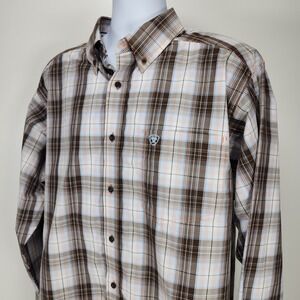 Ariat Pro Series‎ Shirt Mens Size XL Brown Plaid Button Down Western Cotton NWT